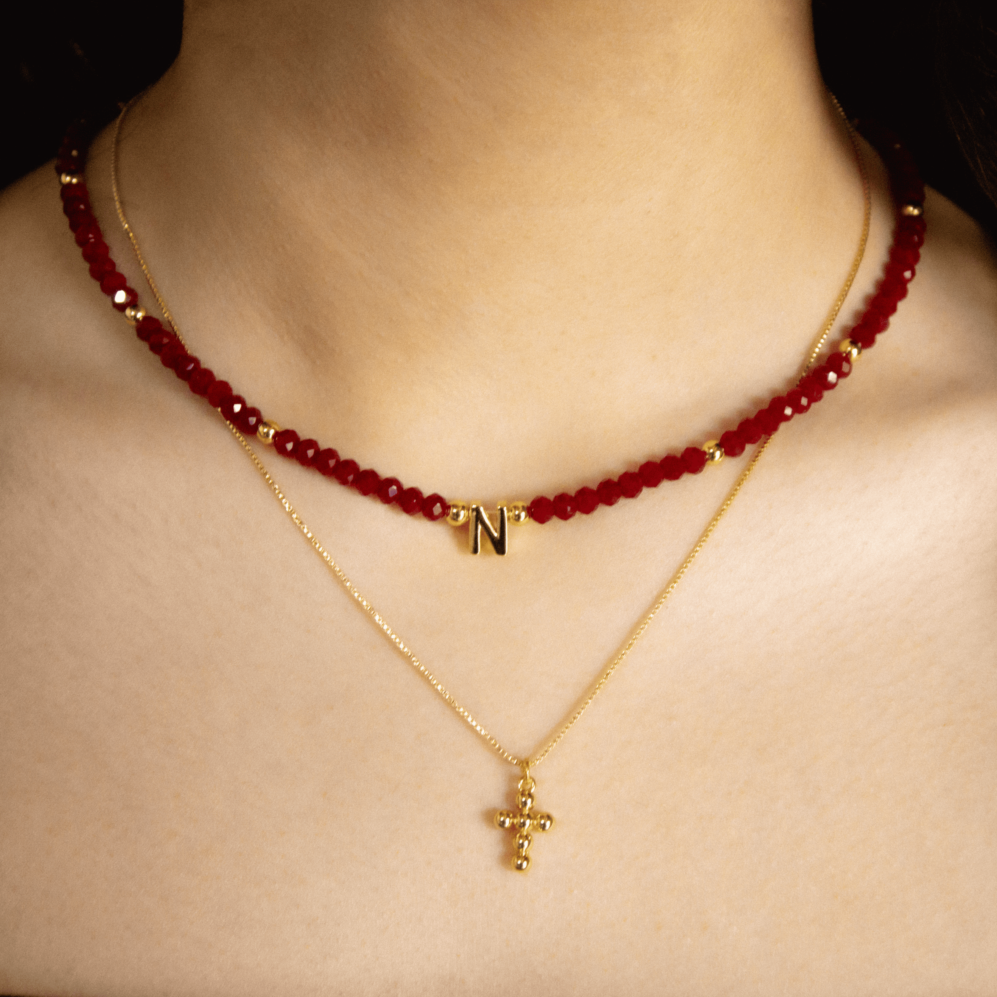 Set de Collares 'Inicial y Fe' Baño en Oro